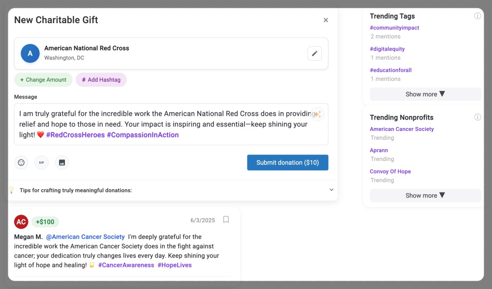 Giving Board features